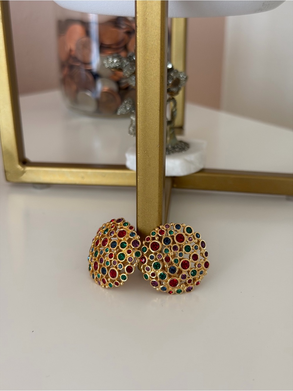 Vintage Pre-Owned Swarovski Multi-Color Crystal Openwork Clip-On Statement